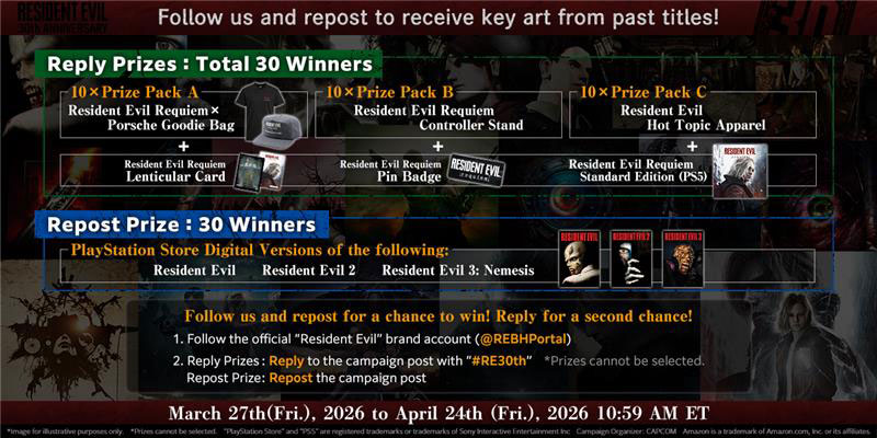 Win Amazing Prizes! A Special 30th Anniversary Campaign Is Now Live on the Official Resident Evil Portal X Account!